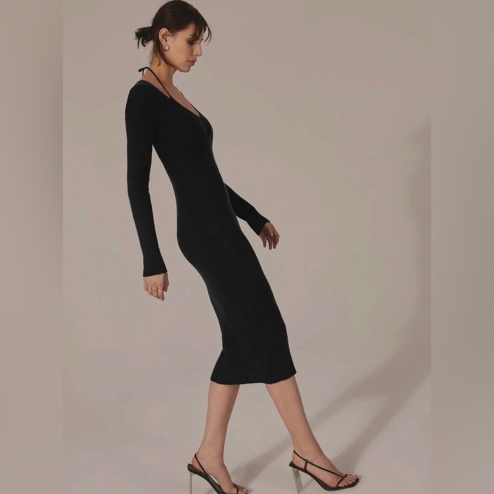 NWT Favorite Daughter Black Take Me Somewhere Midi Sweater Dress Size Medium - Picture 3 of 16